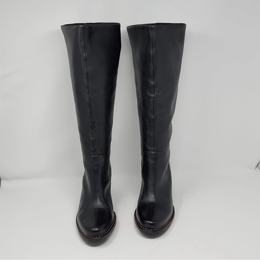 Clarks Indigo Black Leather *Wide Calf* Knee High Heel Boots Size 9.5